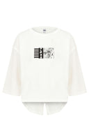Relaxed Fit Truvakar Kol Baskılı Ekru Kadın Sweatshirt