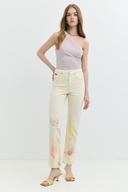 ROSIE Bootcut Fit Çiçek Desenli Ekru Kadın Jean Pantolon