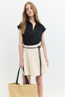 Ruffle Flare Fit Volanlı Piliseli Krem Etek
