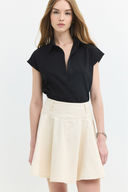 Ruffle Flare Fit Volanlı Piliseli Krem Etek