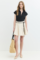 Ruffle Flare Fit Volanlı Piliseli Krem Etek