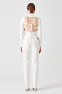 SARAH Slim Straight Fit Destroylu Beyaz Kadın Jean Pantolon