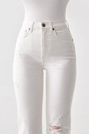 SARAH Slim Straight Fit Destroylu Beyaz Kadın Jean Pantolon
