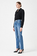 SARAH Slim Straight Fit Yüksek Bel Orta İndigo Kadın Jean Pantolon