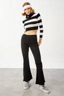 SERENA Skinny Flare Fit Çıtçıt Paça Siyah Kadın Jean Pantolon