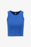 Slim Crop Fit Basic Kaşkorse Mavi Kadın Crop Top