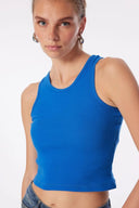 Slim Crop Fit Basic Kaşkorse Mavi Kadın Crop Top
