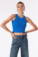 Slim Crop Fit Basic Kaşkorse Mavi Kadın Crop Top