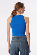 Slim Crop Fit Basic Kaşkorse Mavi Kadın Crop Top