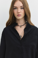 Regular Fit Tencel Siyah Kadın Gömlek