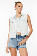 Trucker Slim Crop Fit Açık İndigo Kadın Jean Yelek