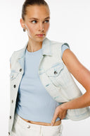Trucker Slim Crop Fit Açık İndigo Kadın Jean Yelek