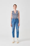 WILMA Slouchy Fit Kesik Detaylı Orta İndigo Kadın Jean Pantolon