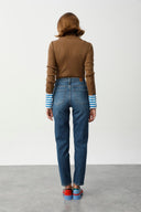 YOLANDA Mom Fit Orta İndigo Kadın Jean Pantalon