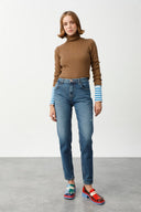 YOLANDA Mom Fit Orta İndigo Kadın Jean Pantalon