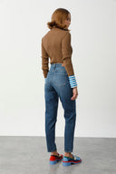 YOLANDA Mom Fit Orta İndigo Kadın Jean Pantalon